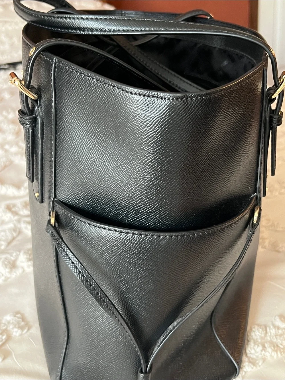 Michael Kors Black Saffiano Shoulder Tote with Gold Hardware